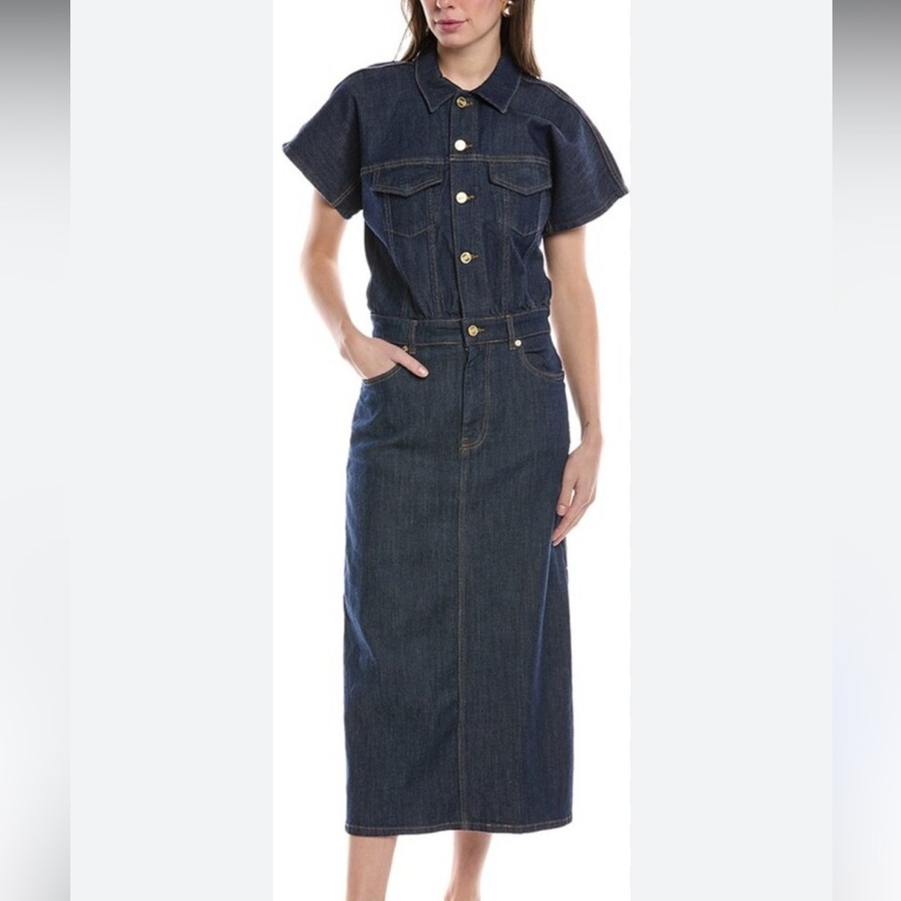 - NWT- GANNI - DENIM MIDI ROSE DRESS Size 2 - Picture 2 of 16